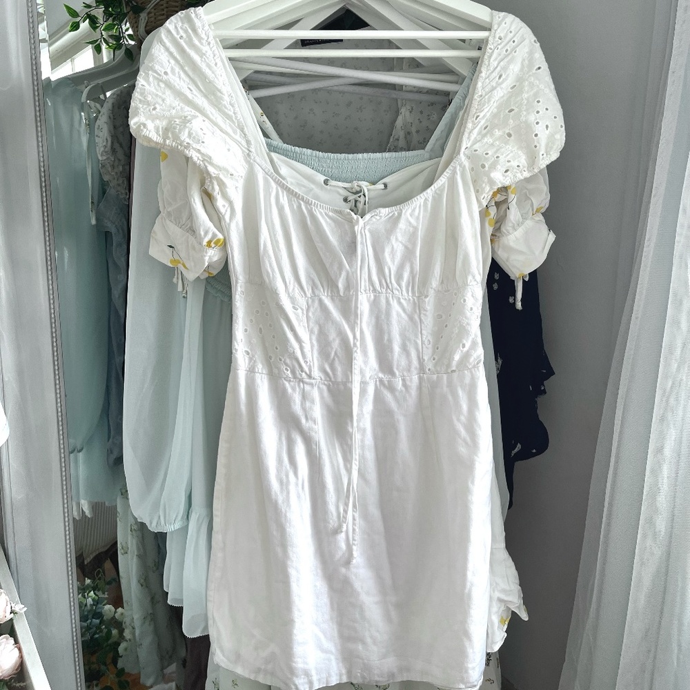 White Cotton French Country Style Mini Dress Size S